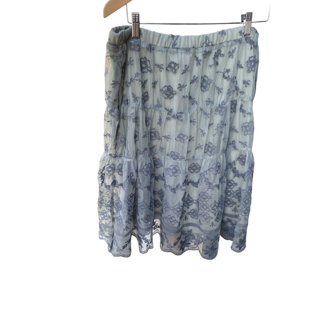 SUNDANCE Floral Blue Nylon Mesh Embroidered Skirt I Size: 12 - Picture 4 of 8